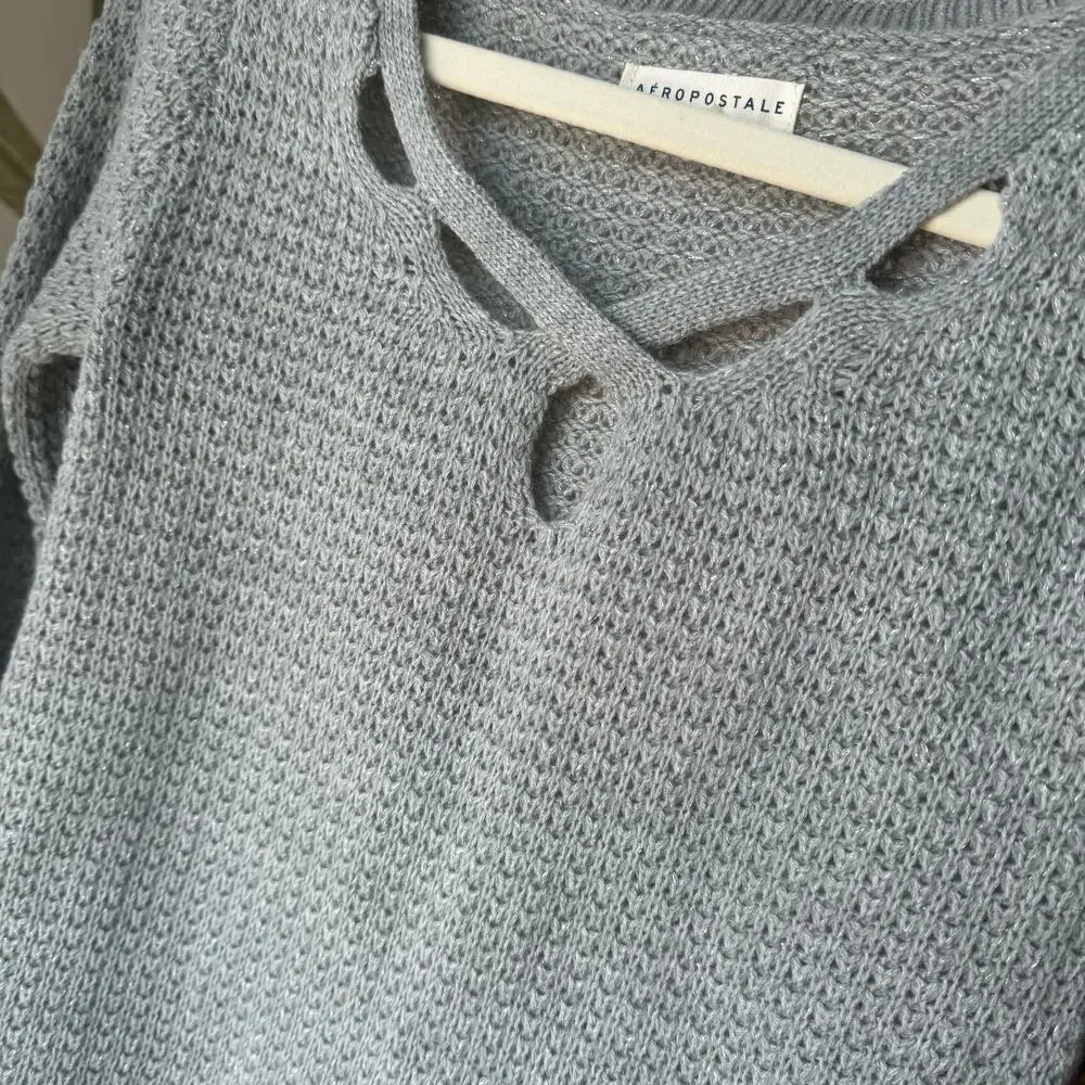 Aeropostal gray with‎ glitter Women sweater long sleeve Sz XS - Picture 3 of 5